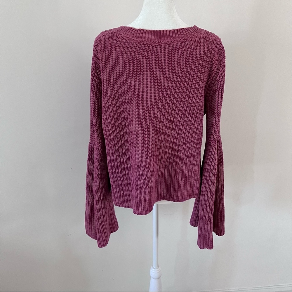 Free People Rose Pink Damsel Bell Sleeve Cotton V-neck Sweater |Small| - Picture 7 of 10